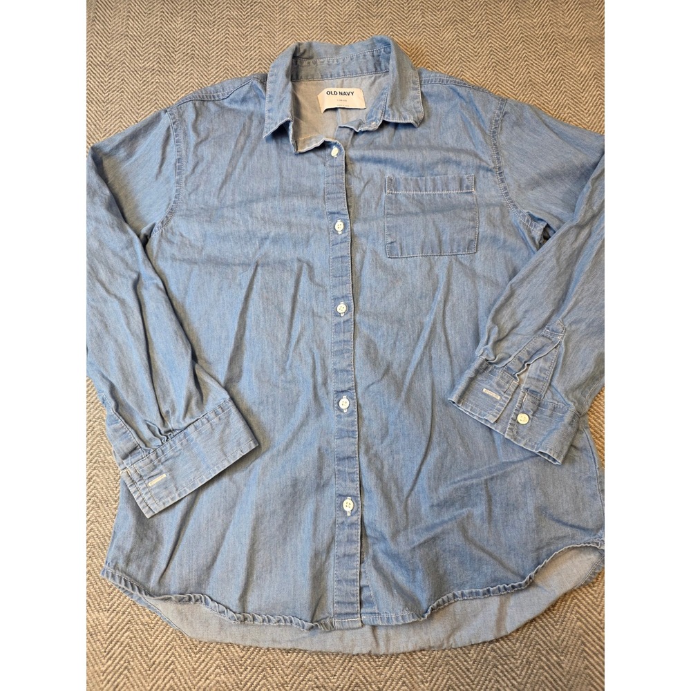 Old Navy Shirt Womens Large 10-12 Blue Denim Casual Long Sleeve Collar Button Up